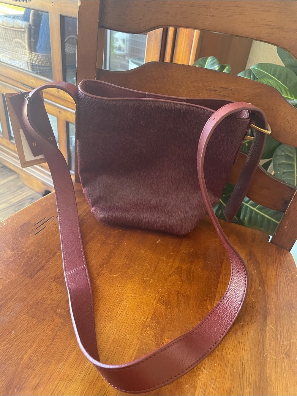 Margot New York Women's Burgundy Crossbody Bag - Faux Haircalf Strap